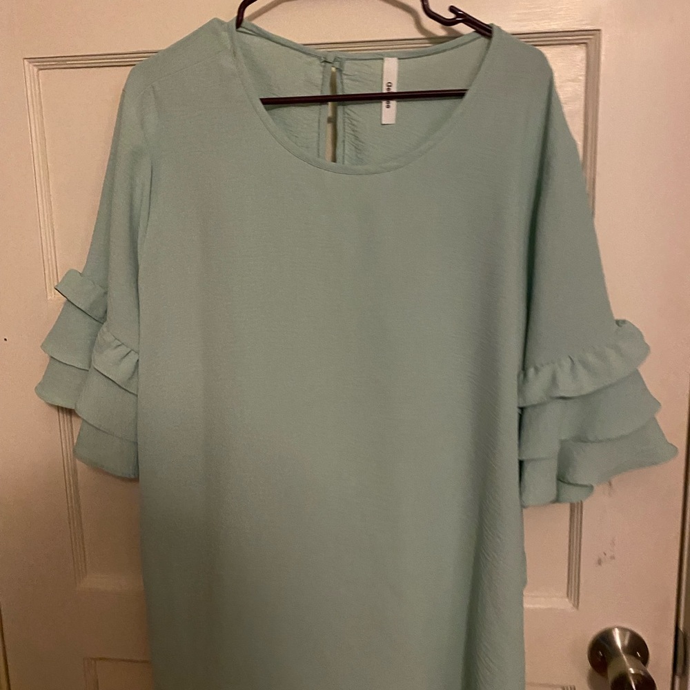 Mint Green Ruffled Sleeve Shirt